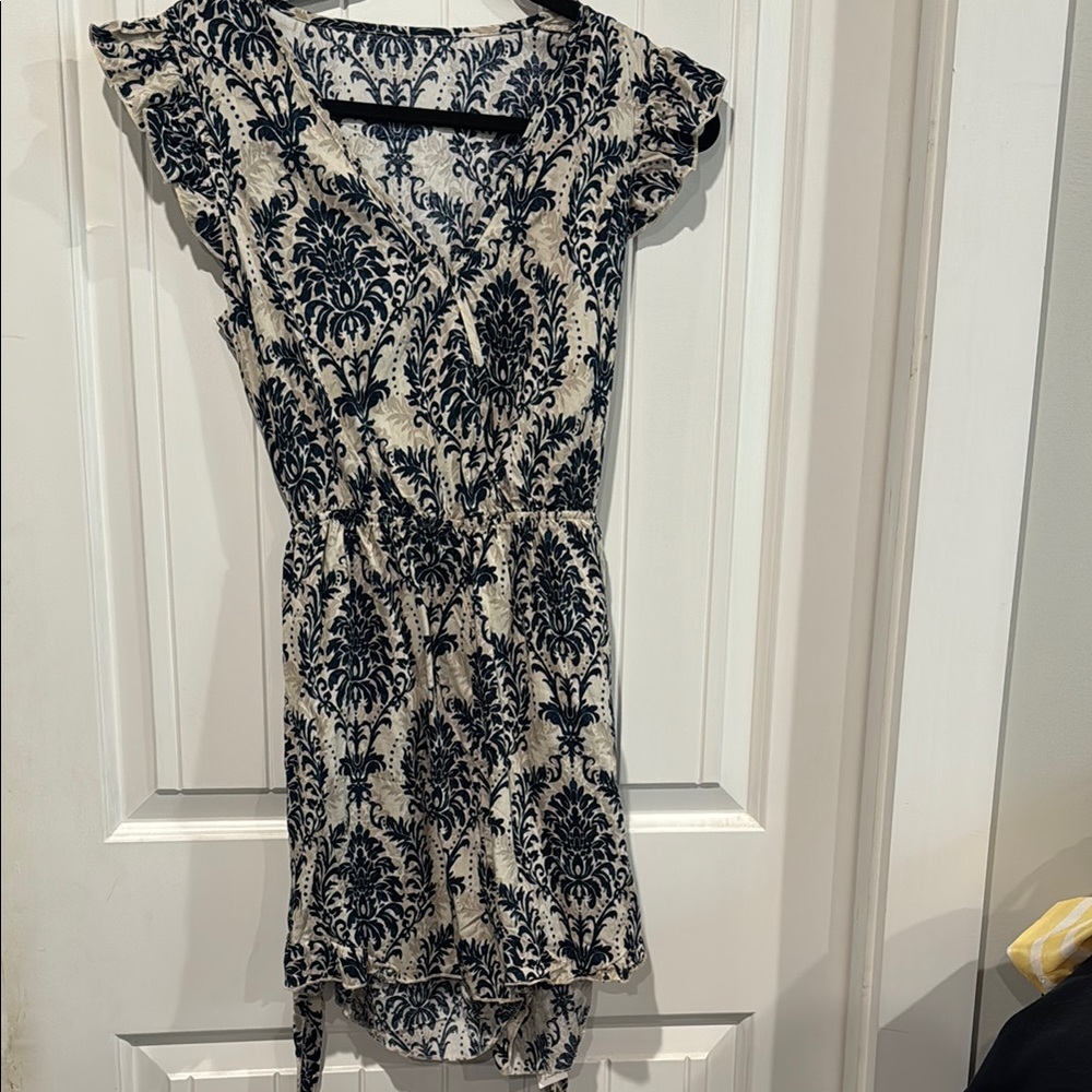 NWT Women's Black and Cream Damask Wrap Romper